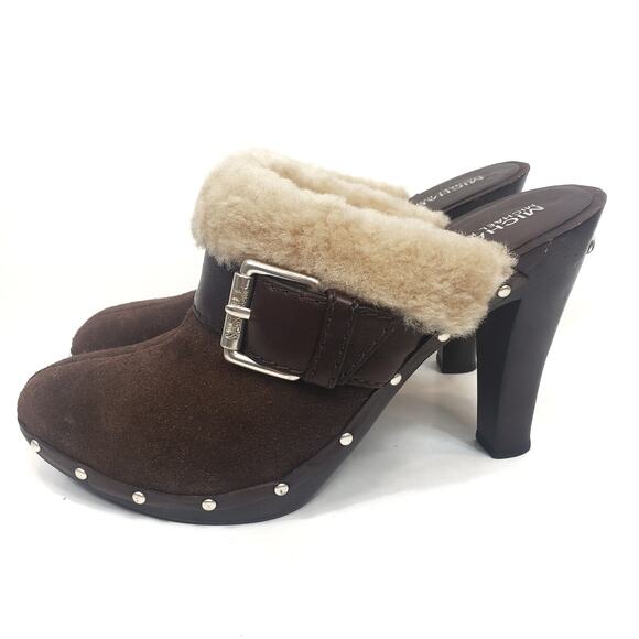 MICHAEL Michael Kors Fairbanks Brown Suede Sherpa Lined Mules Size 8.5 - Picture 1 of 9